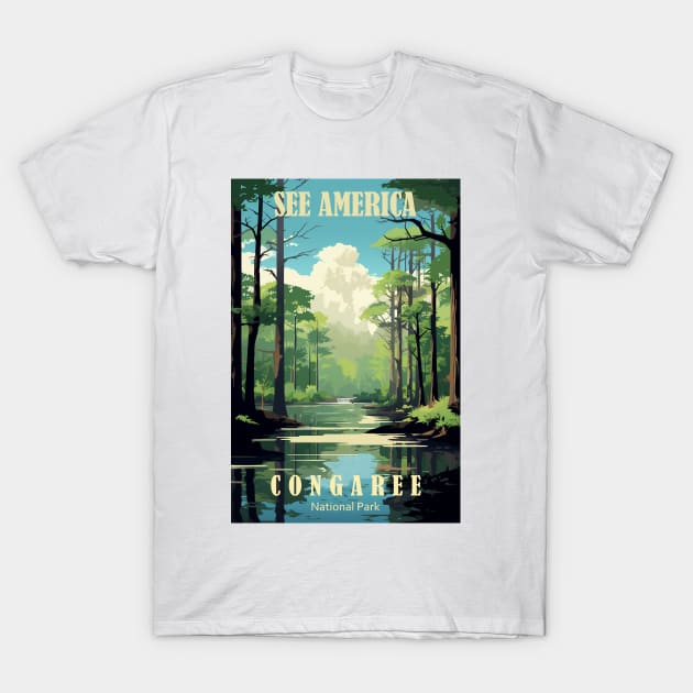 Congaree National Park Travel Poster T-Shirt by GreenMary Design